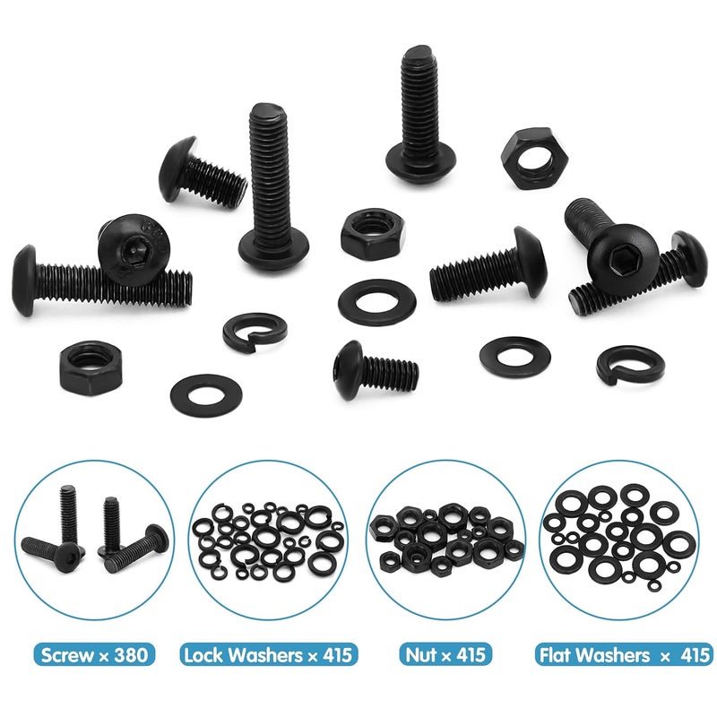SATANTECH 1625PCS Screws Bolts and Nuts Assortment Kit, M2 M3 M4 M5 Nut Bolt Assortment with Lock & Flat Washers, Grade 10.9 Alloy Steel Hex Socket Head Screws Nuts and Bolts Assortment Kit - Image 3